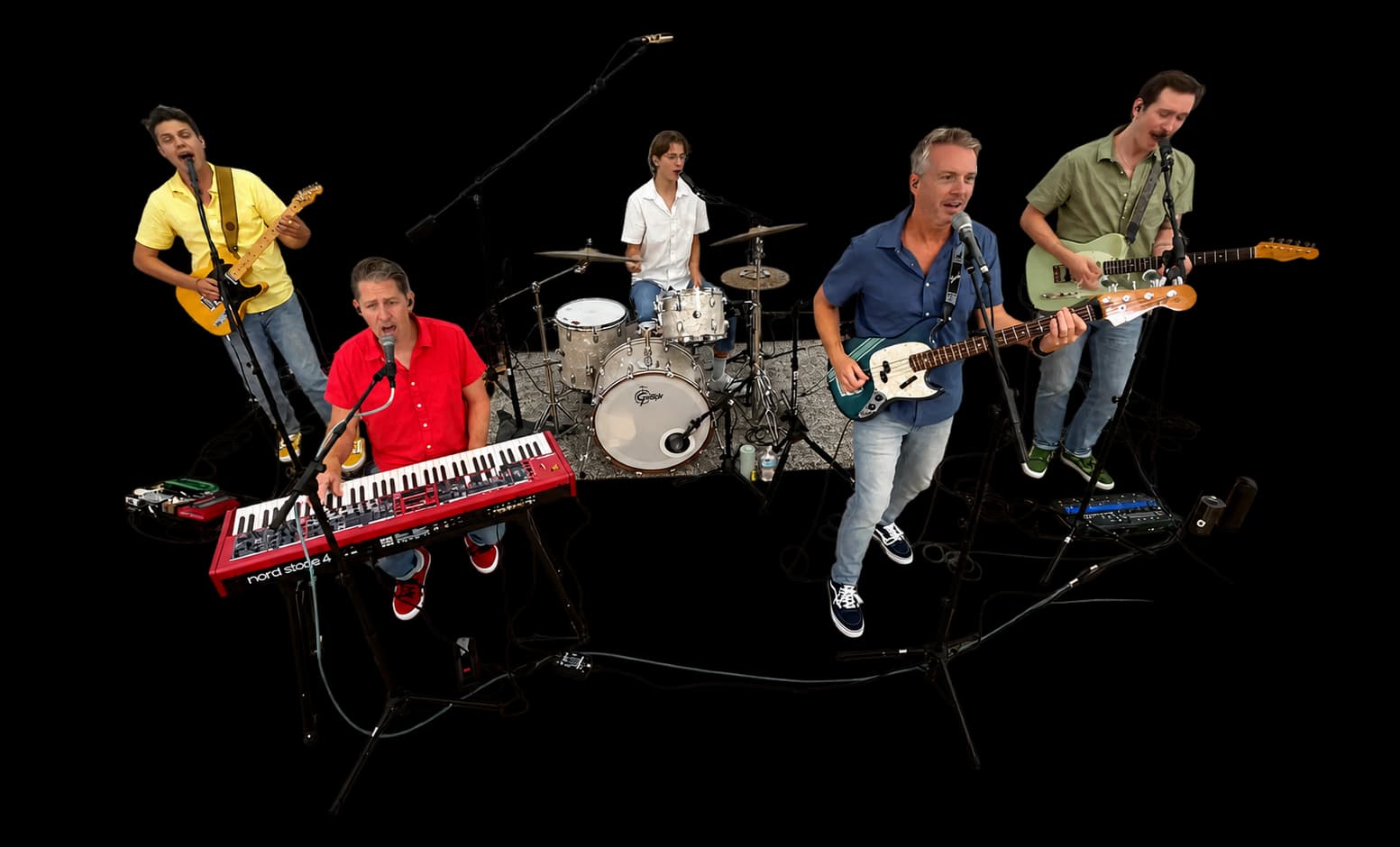 The five members of The Swell with guitars, bass, keyboard, and drums
